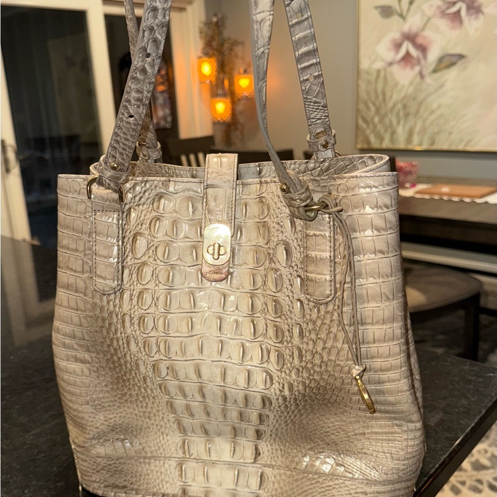 Brahmin Gray/Cream Crocodile-Embossed Shoulder Bag! Used but in Great codition